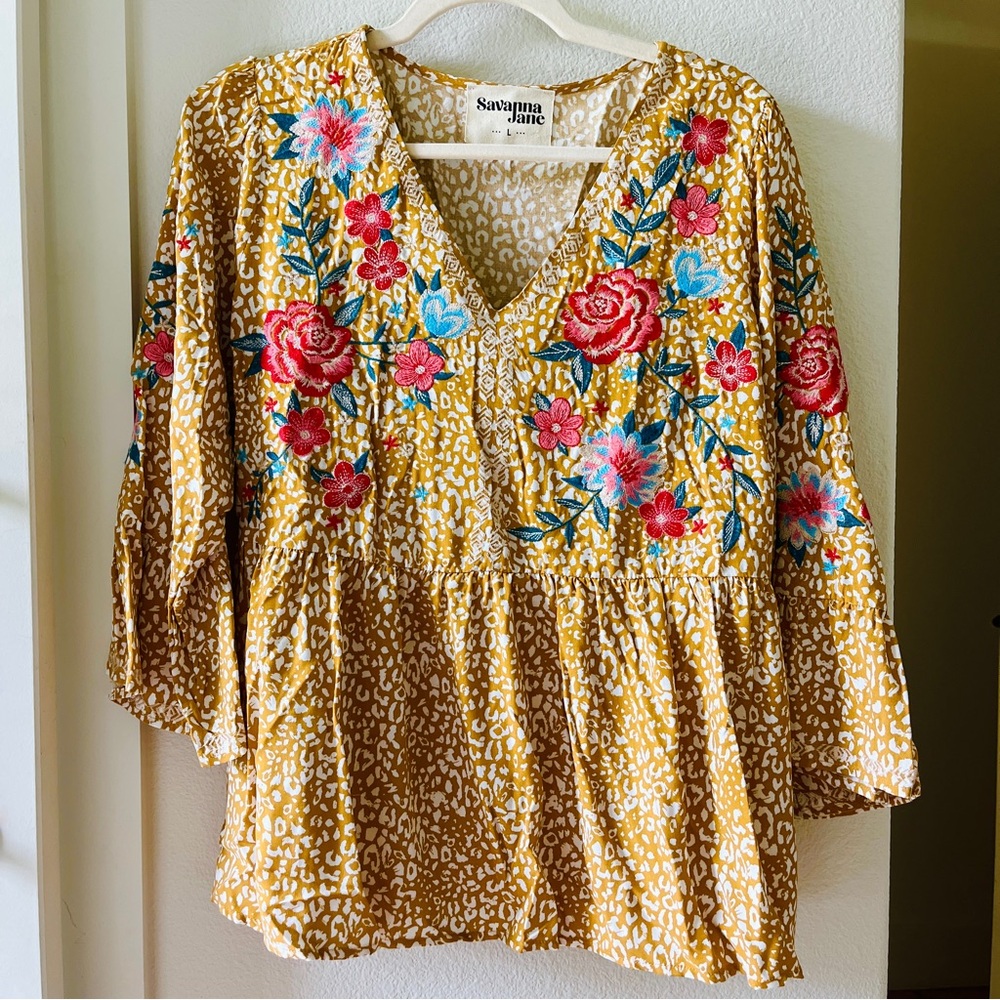 Savanna Jane Marigold Floral 3/4 Sleeve Blouse